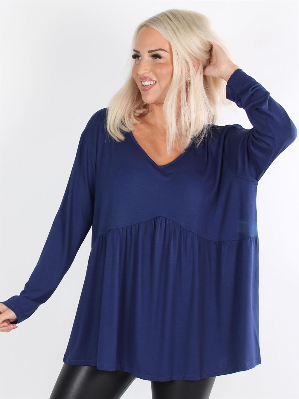 Sarah - Armygrøn langærmet peplum bluse i jerseystof